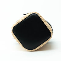 Loewe Raffia and Black Calfskin Leather Mini Pebble Bucket Bag