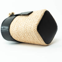 Loewe Raffia and Black Calfskin Leather Mini Pebble Bucket Bag