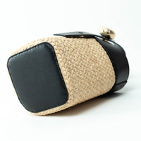 Loewe Raffia and Black Calfskin Leather Mini Pebble Bucket Bag