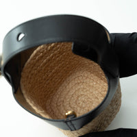 Loewe Raffia and Black Calfskin Leather Mini Pebble Bucket Bag