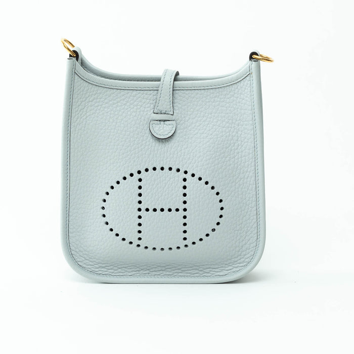 Hermes Bleu Pale Clemence Leather Mini Evelyn 16