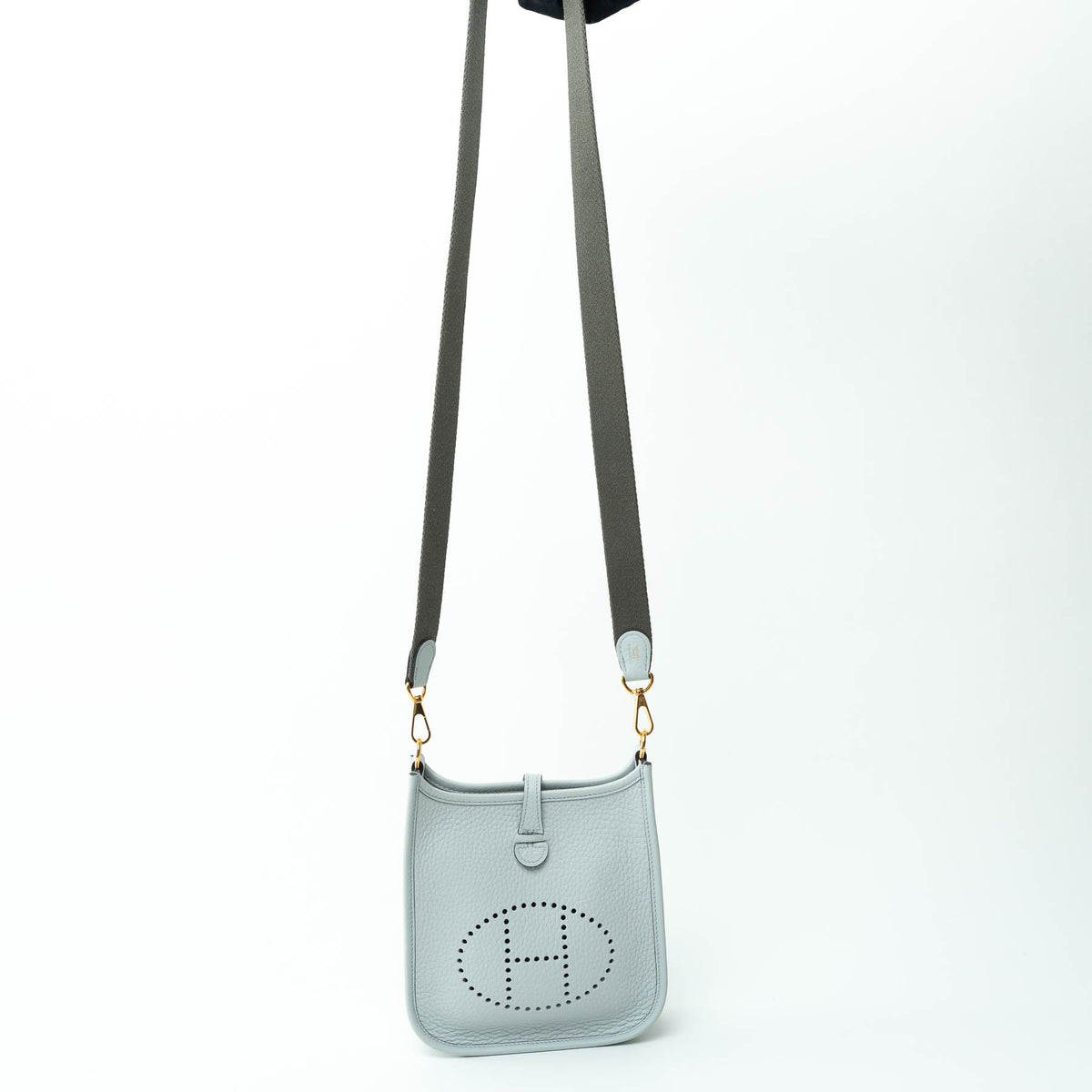 Hermes Bleu Pale Clemence Leather Mini Evelyn 16