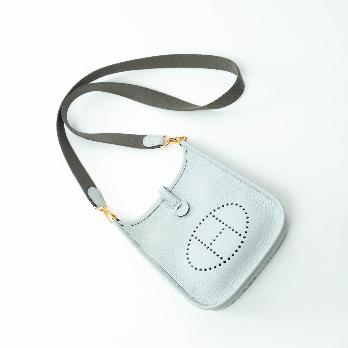 Hermes Bleu Pale Clemence Leather Mini Evelyn 16