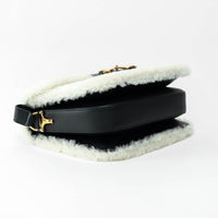 Gucci Black Grained Large Leather Flap Bag with Shearling Trim