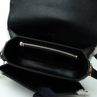 Gucci Black Grained Large Leather Flap Bag with Shearling Trim