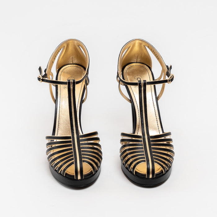 Pre-Loved Chanel™ Black Leather Caged Sandals Size 40C
