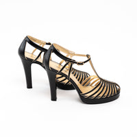 Pre-Loved Chanel™ Black Leather Caged Sandals Size 40C