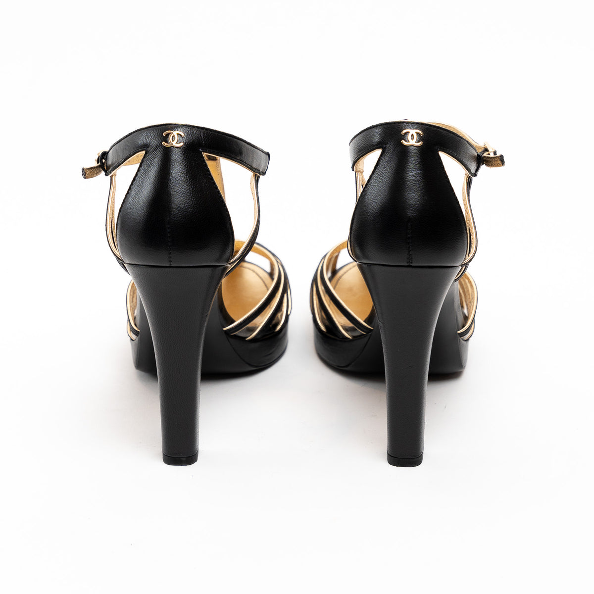 Pre-Loved Chanel™ Black Leather Caged Sandals Size 40C