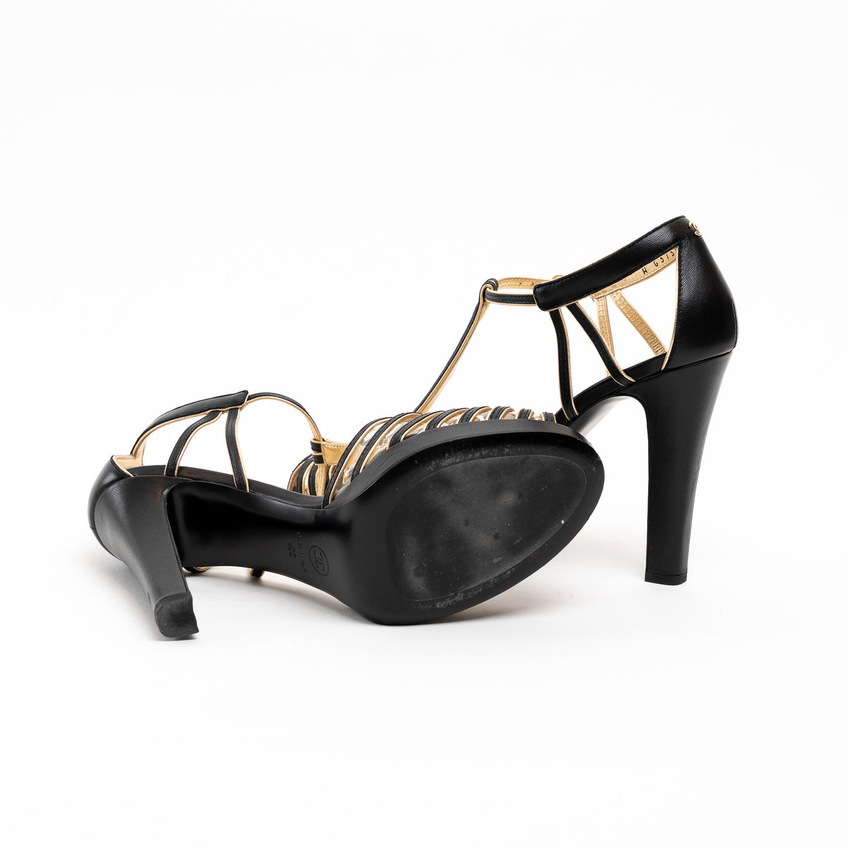 Pre-Loved Chanel™ Black Leather Caged Sandals Size 40C