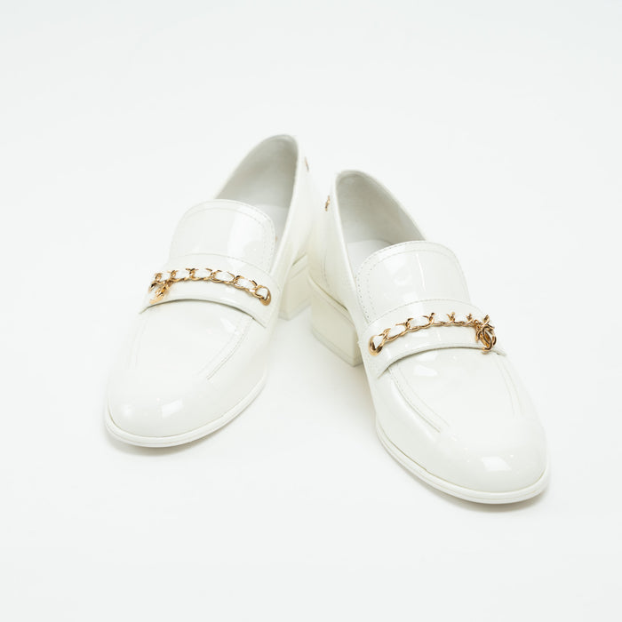 Pre-Loved Chanel™ White Patent Leather Loafers Size 39C