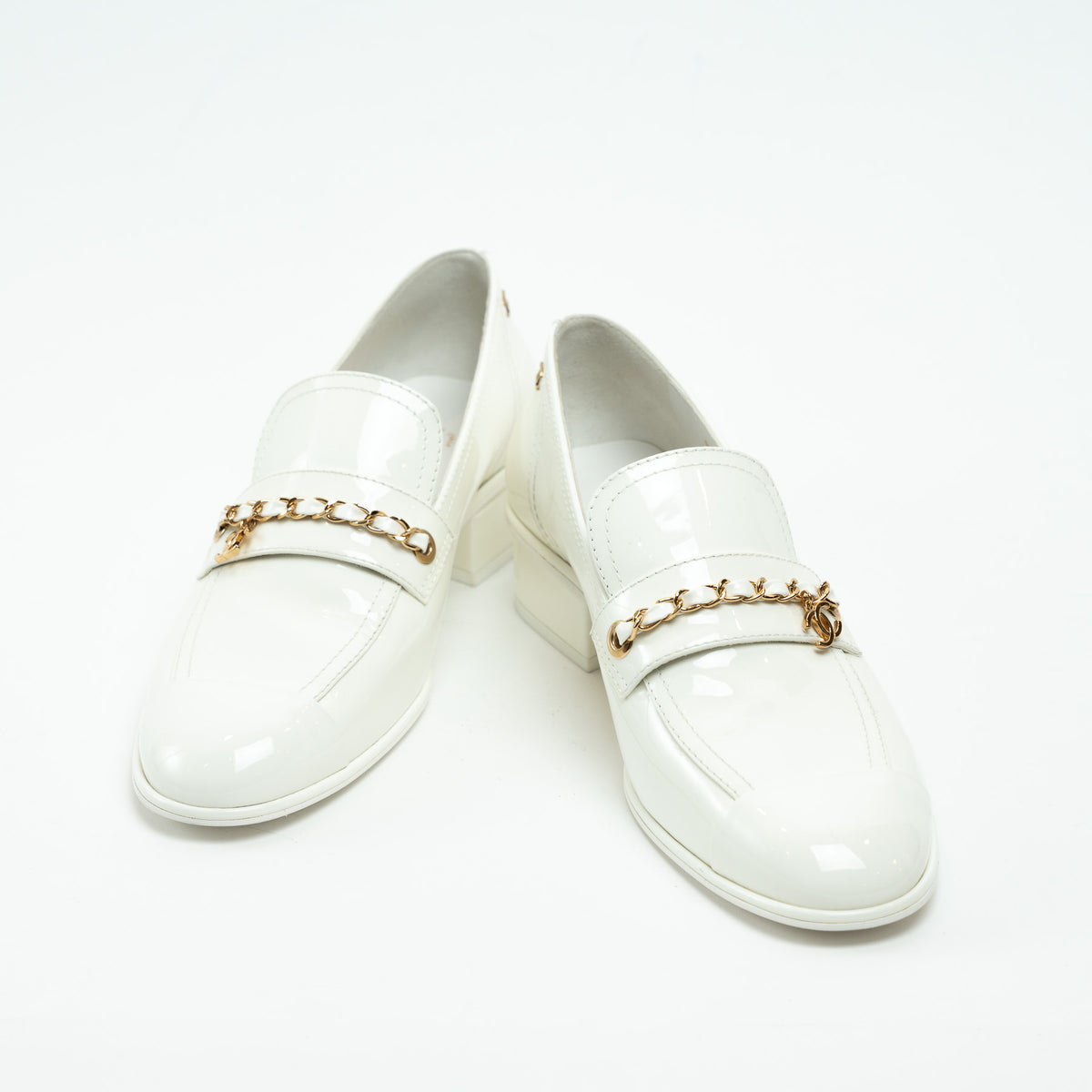 Pre-Loved Chanel™ White Patent Leather Loafers Size 39C