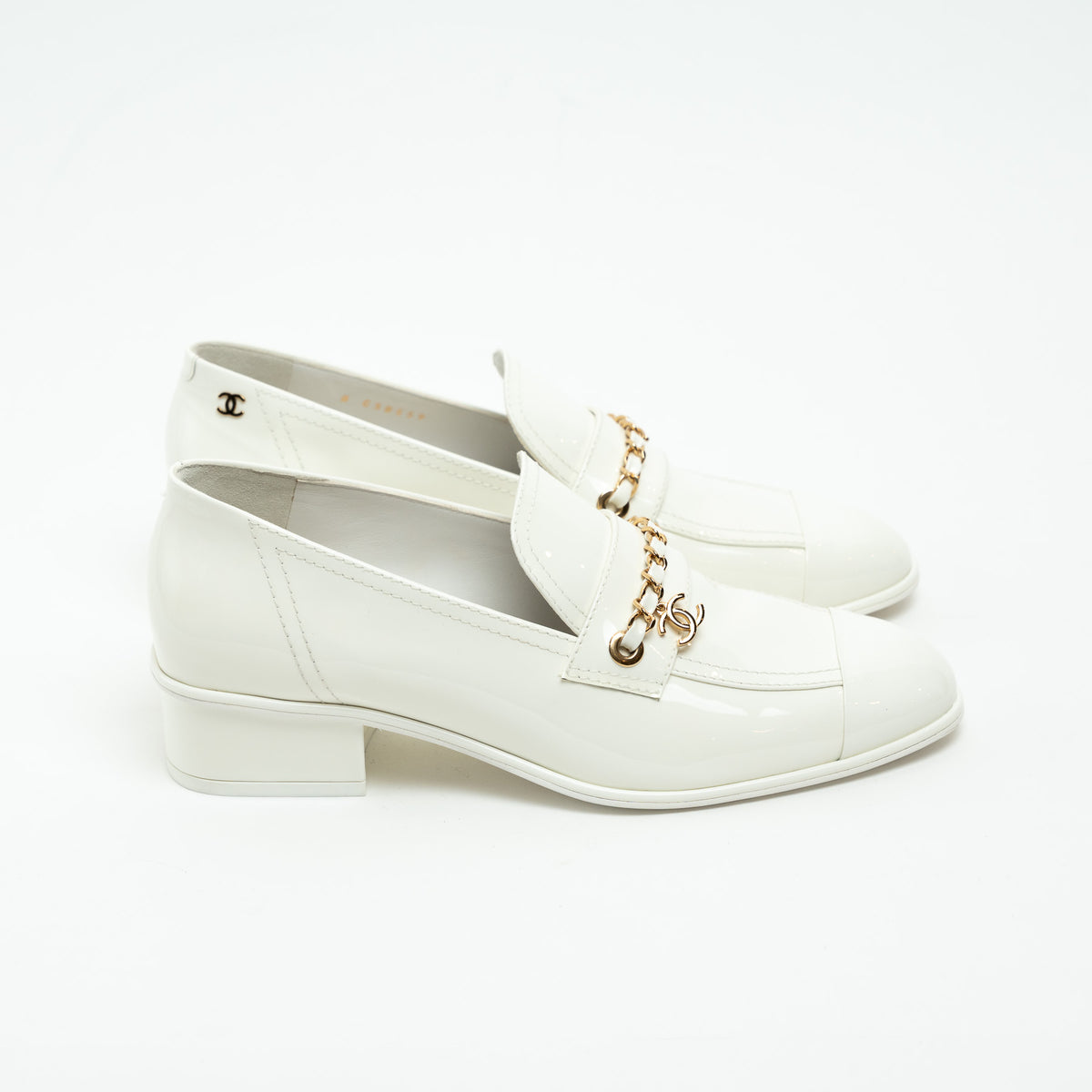 Pre-Loved Chanel™ White Patent Leather Loafers Size 39C
