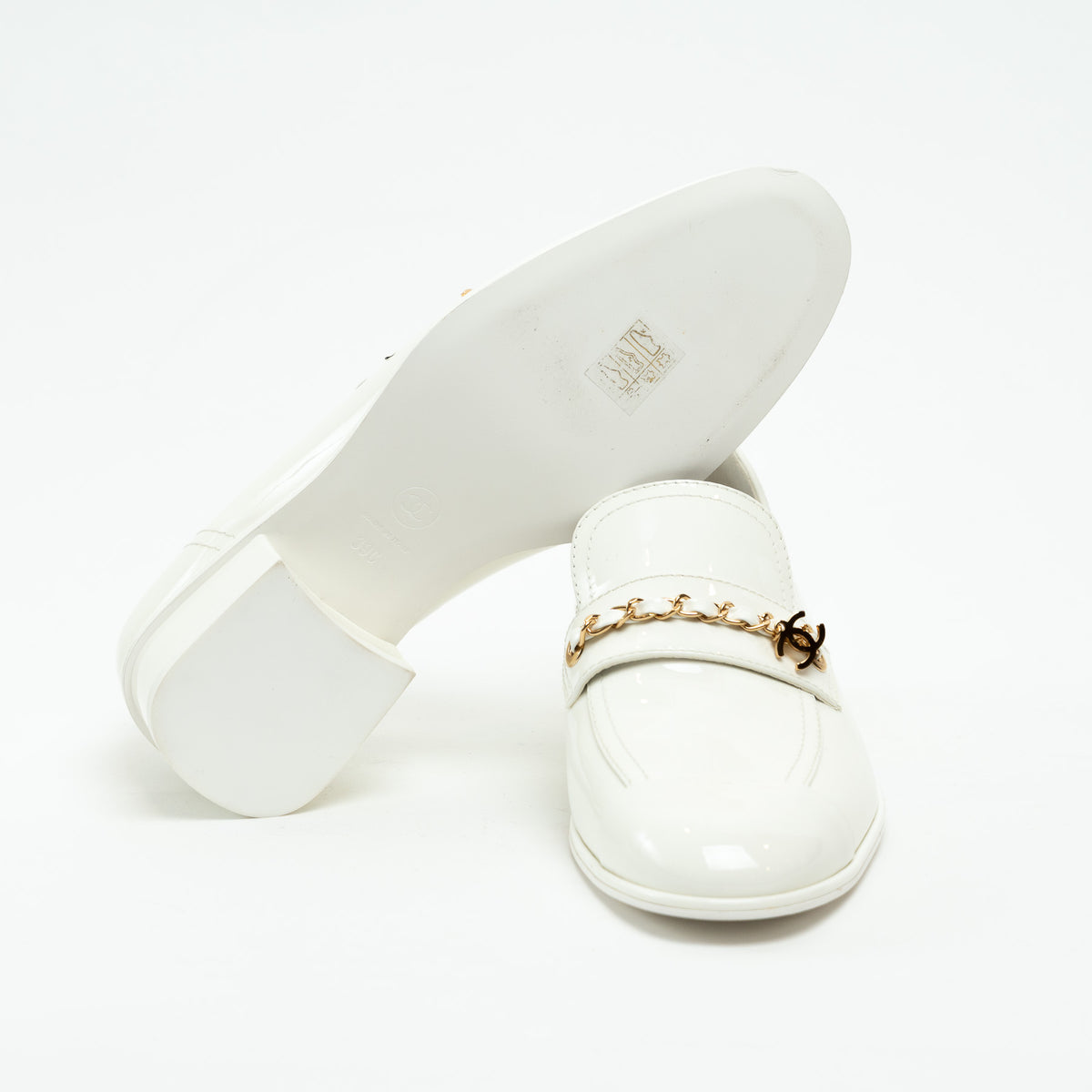 Pre-Loved Chanel™ White Patent Leather Loafers Size 39C