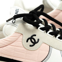 Pre-Loved Chanel ™ Pink Nylon White Leather and Cream Suede Sneakers Size 41