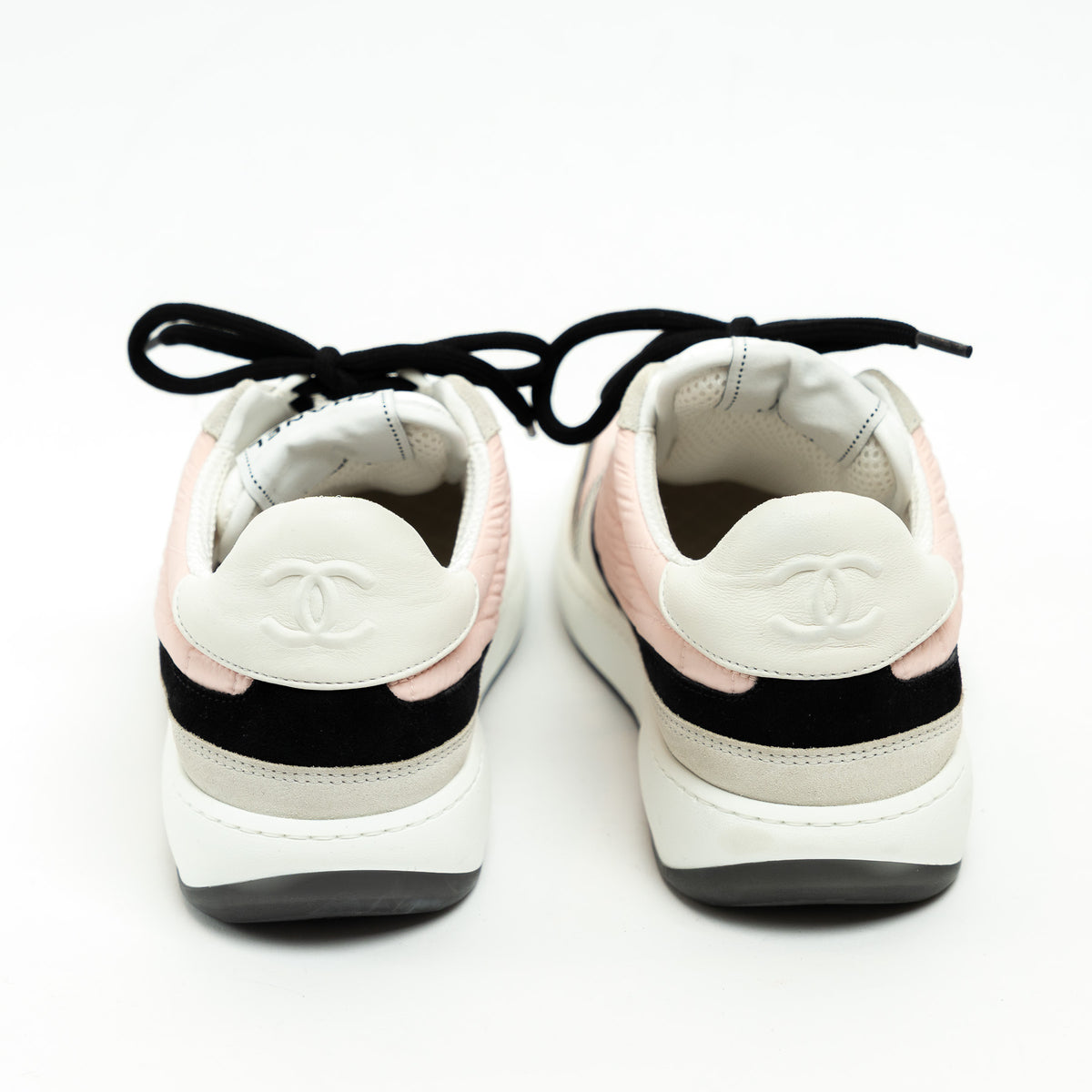 Pre-Loved Chanel ™ Pink Nylon White Leather and Cream Suede Sneakers Size 41