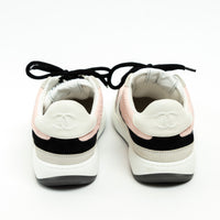 Pre-Loved Chanel ™ Pink Nylon White Leather and Cream Suede Sneakers Size 41