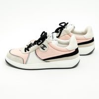 Pre-Loved Chanel ™ Pink Nylon White Leather and Cream Suede Sneakers Size 41