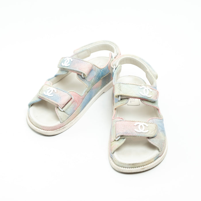 Pre-Loved Chanel™ Pink and Blue Multicolor Corduroy Dad Sandals Size 37C