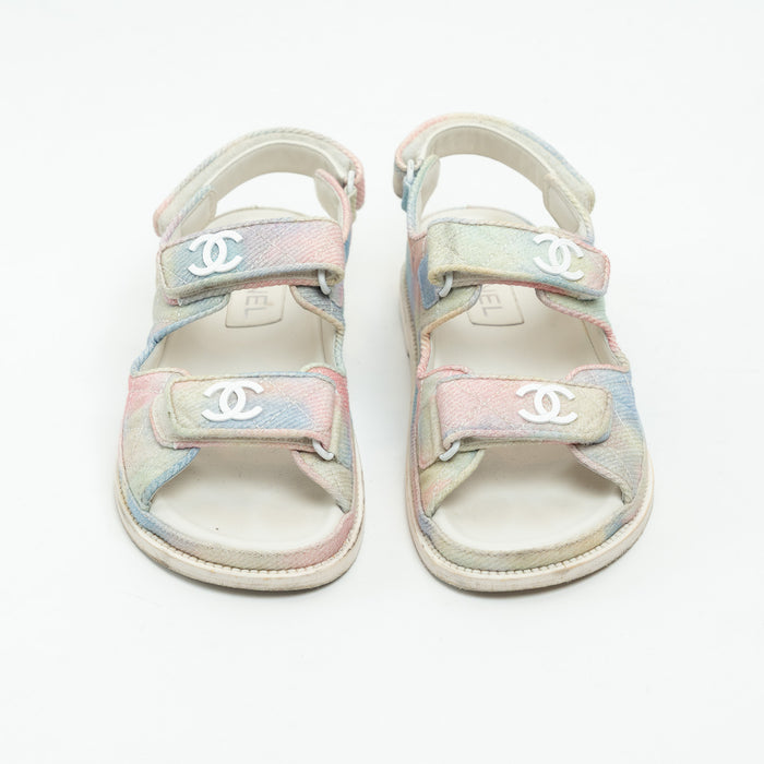 Pre-Loved Chanel™ Pink and Blue Multicolor Corduroy Dad Sandals Size 37C