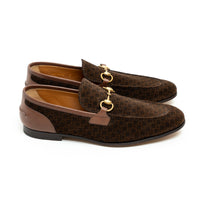 Gucci Men's Brown Monogram Suede Horsebit Loafers Size 8