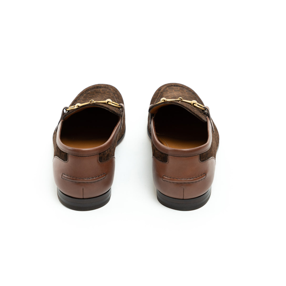 Gucci Men's Brown Monogram Suede Horsebit Loafers Size 8