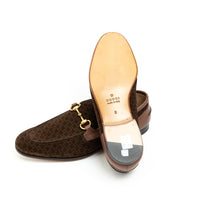 Gucci Men's Brown Monogram Suede Horsebit Loafers Size 8