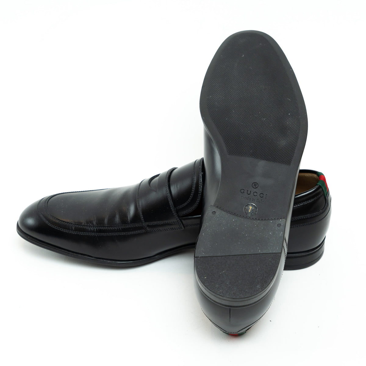 Mens Gucci Black Leather Loafers Size 7