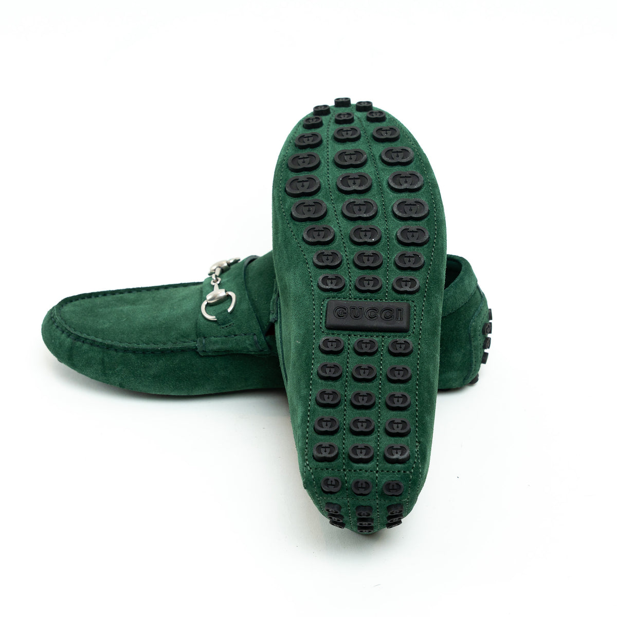 Mens Gucci Green Suede Horsebit Loafers Size 42