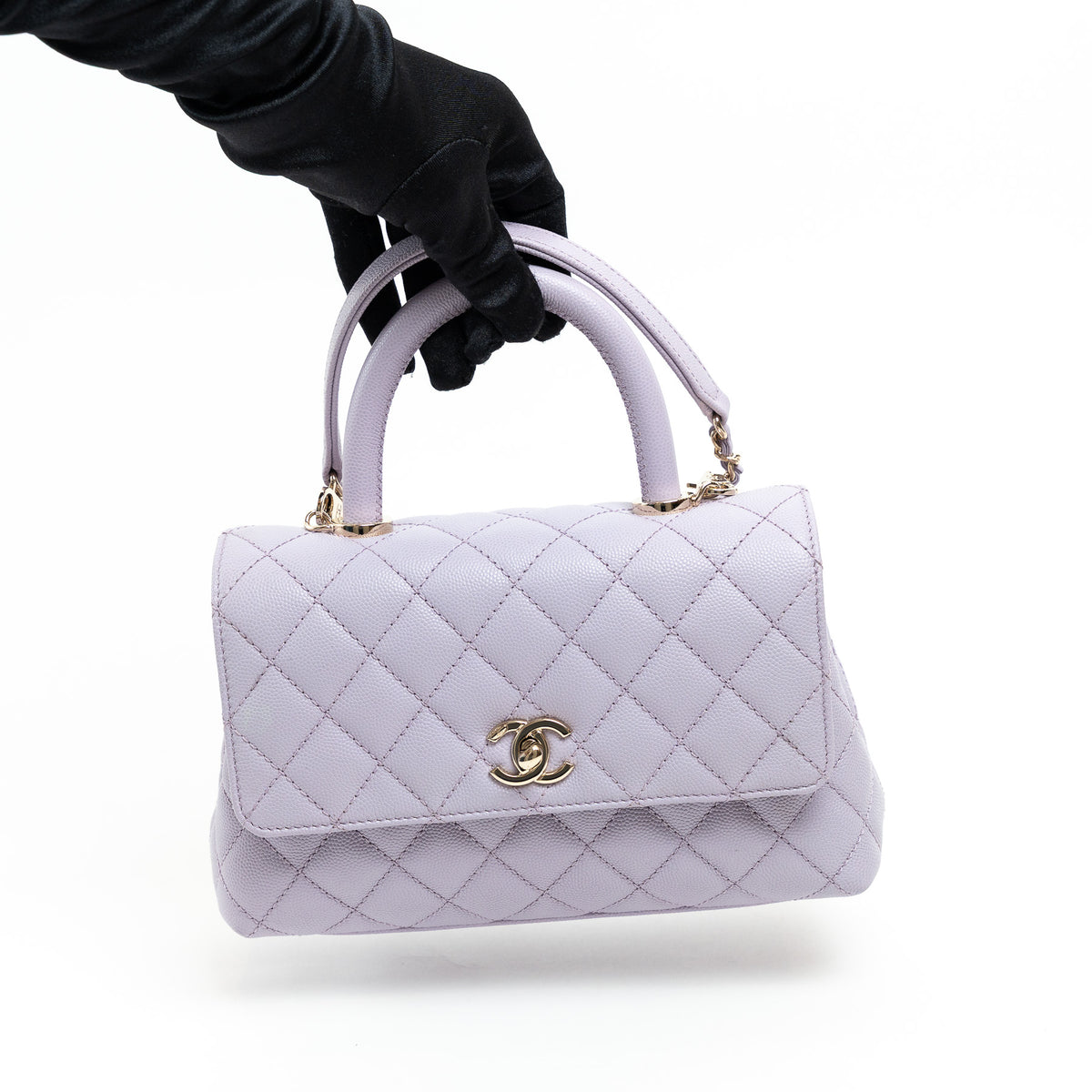 Pre-Loved Chanel™ Lavender Pebbled Leather Small Size Coco Handle Bag