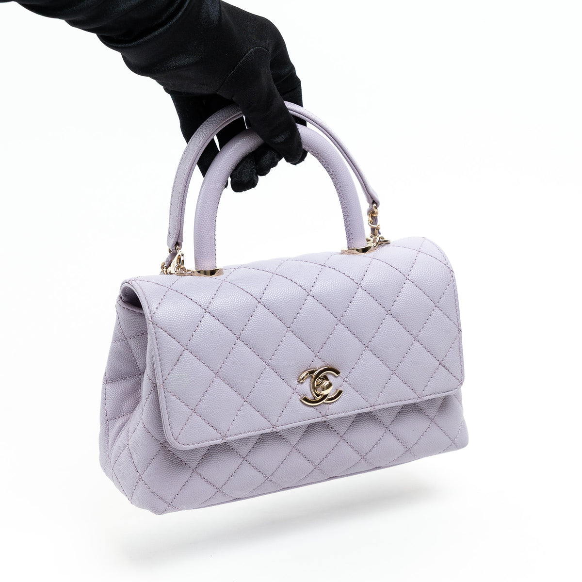 Pre-Loved Chanel™ Lavender Pebbled Leather Small Size Coco Handle Bag