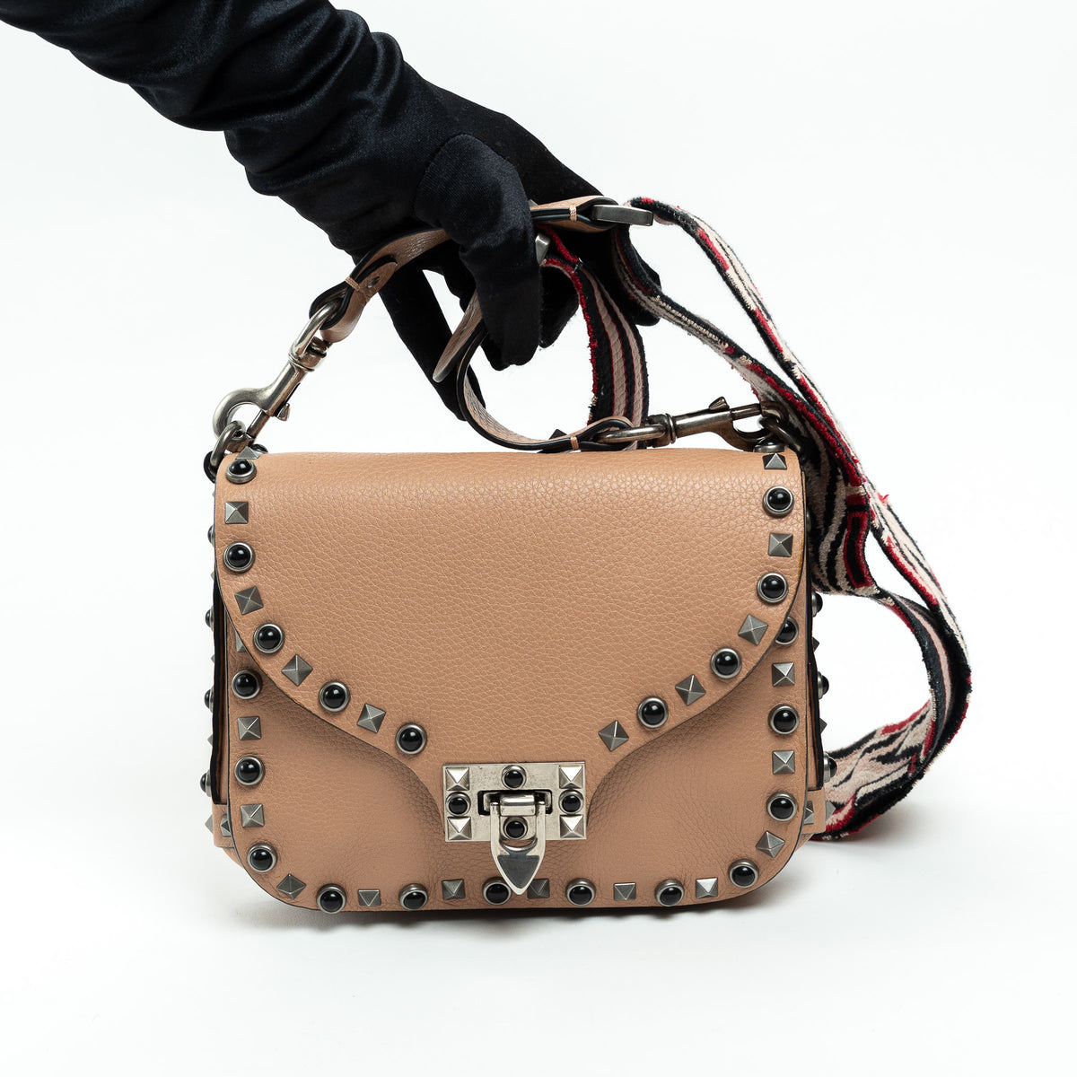 Valentino Tan Grained Leather Rockstud Shoulder Bag