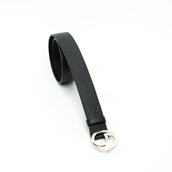 Gucci Black Embossed GG Monogram Leather Belt Size 80/32