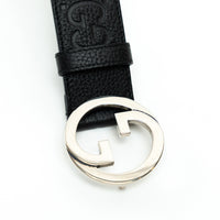 Gucci Black Embossed GG Monogram Leather Belt Size 80/32