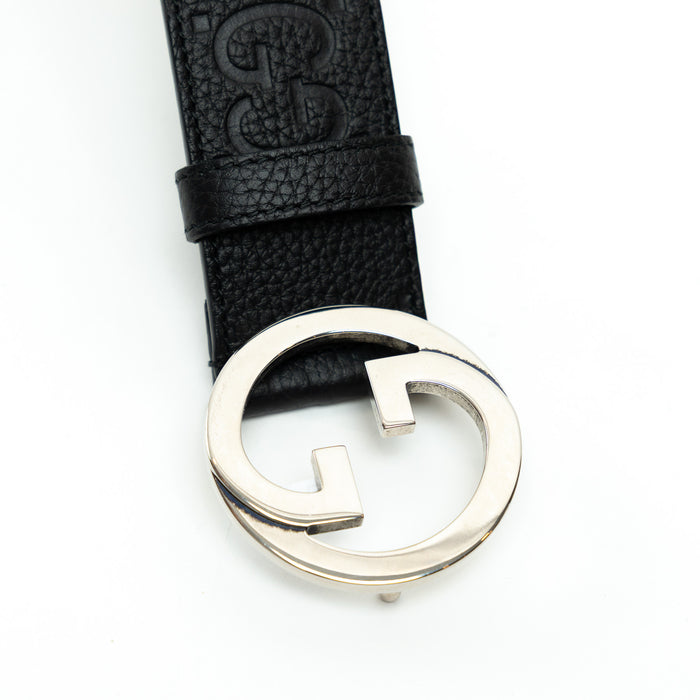 Gucci Black Embossed GG Monogram Leather Belt Size 80/32