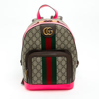 Gucci GG Supreme Monogram Backpack with Pink Leather Trim
