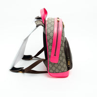 Gucci GG Supreme Monogram Backpack with Pink Leather Trim
