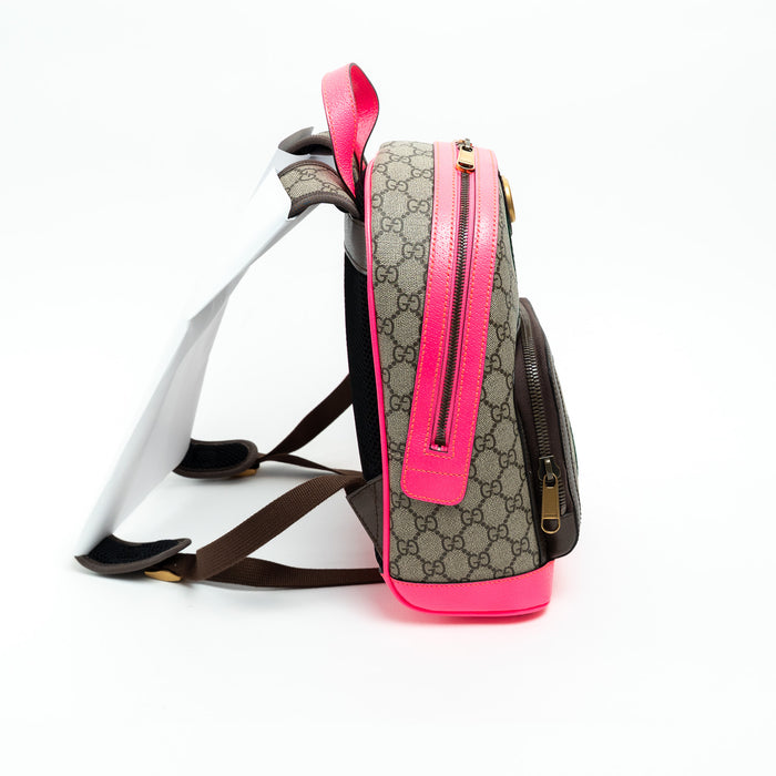 Gucci GG Supreme Monogram Backpack with Pink Leather Trim