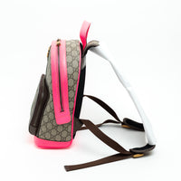Gucci GG Supreme Monogram Backpack with Pink Leather Trim