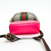 Gucci GG Supreme Monogram Backpack with Pink Leather Trim
