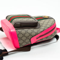 Gucci GG Supreme Monogram Backpack with Pink Leather Trim