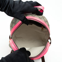 Gucci GG Supreme Monogram Backpack with Pink Leather Trim