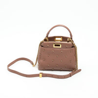 Fendi Tan Grained Leather Crystal Star Studded Micro Peekaboo Handbag