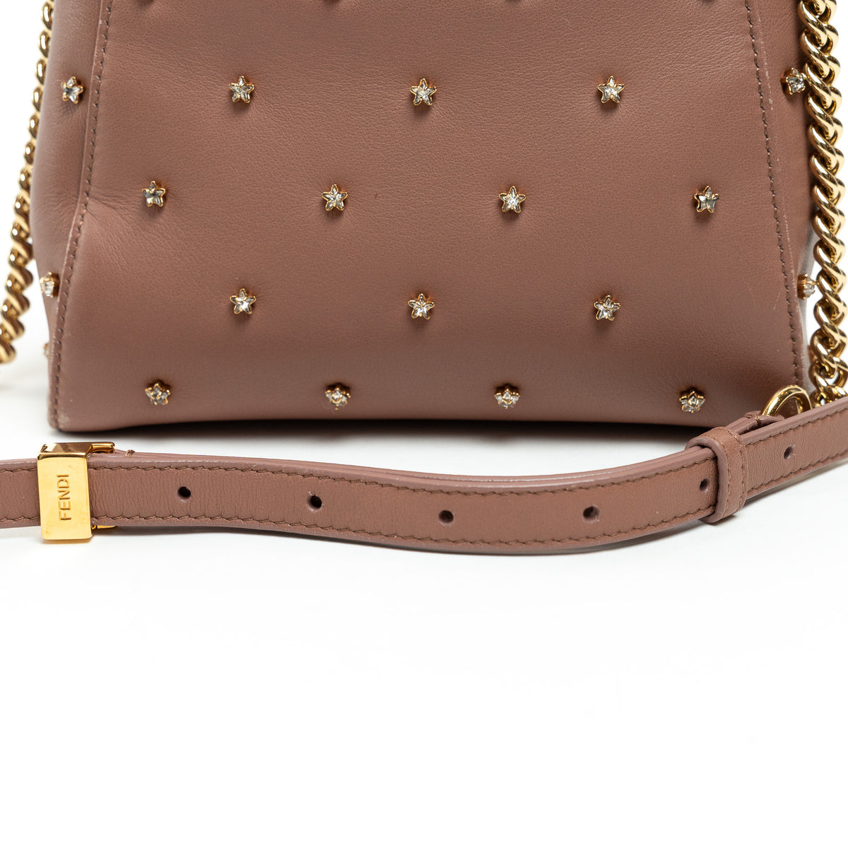 Fendi Tan Grained Leather Crystal Star Studded Micro Peekaboo Handbag