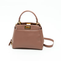 Fendi Tan Grained Leather Crystal Star Studded Micro Peekaboo Handbag