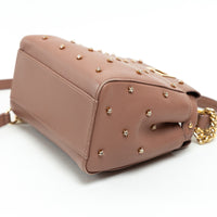 Fendi Tan Grained Leather Crystal Star Studded Micro Peekaboo Handbag