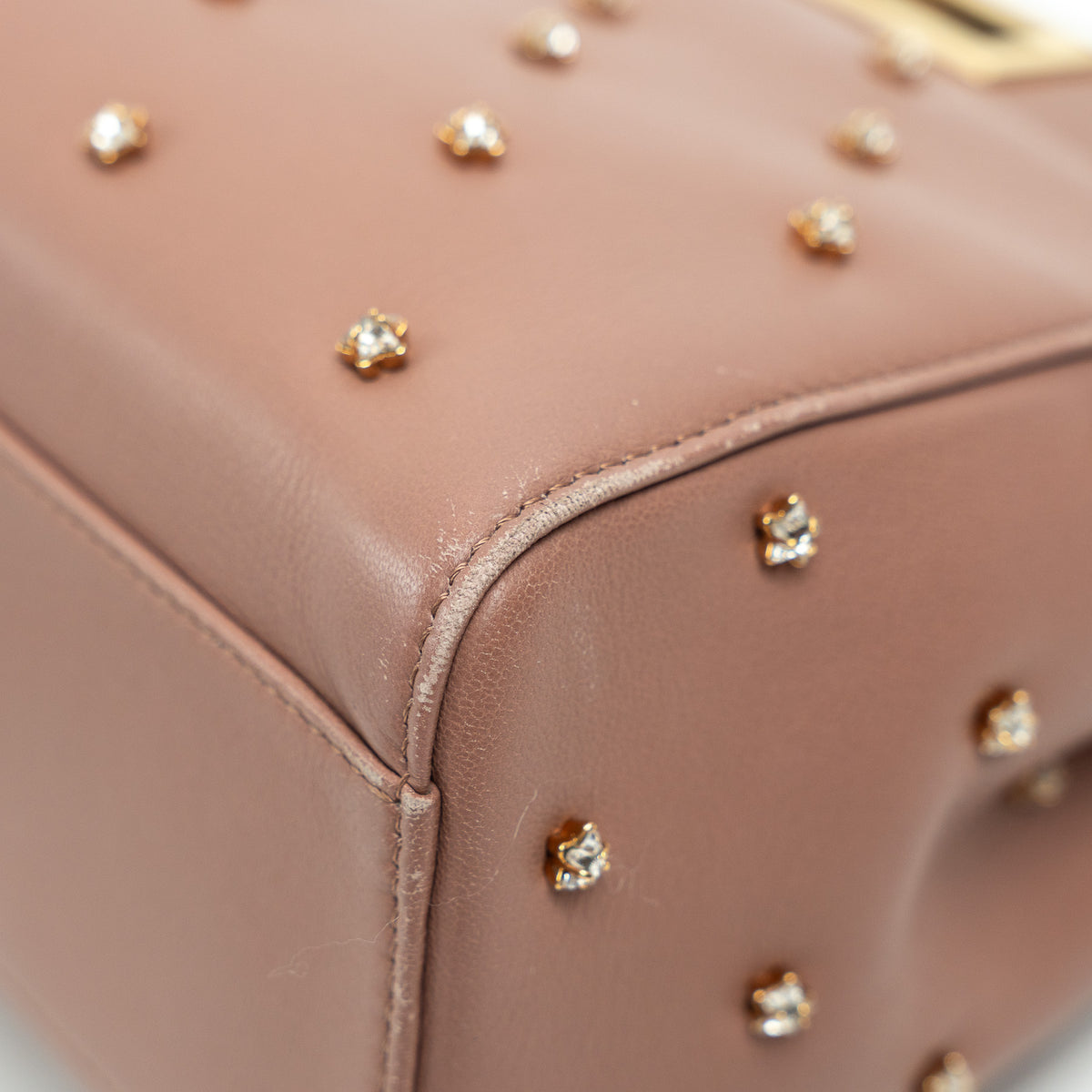 Fendi Tan Grained Leather Crystal Star Studded Micro Peekaboo Handbag