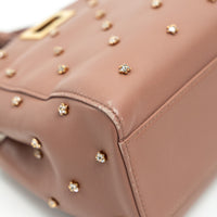 Fendi Tan Grained Leather Crystal Star Studded Micro Peekaboo Handbag