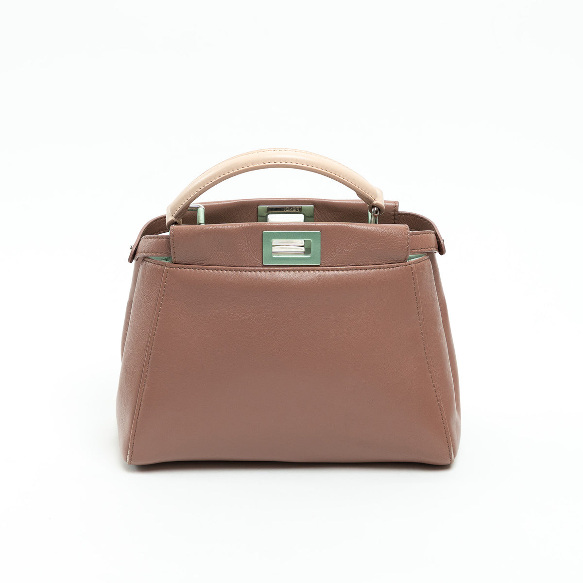 Fendi Rose & Beige Grained Leather Mini Peekaboo Handbag