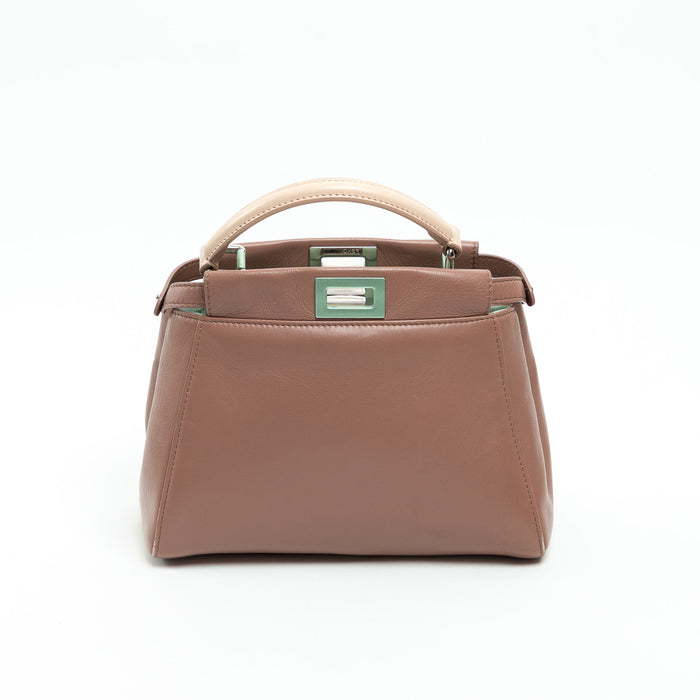 Fendi Rose & Beige Grained Leather Mini Peekaboo Handbag