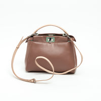 Fendi Rose & Beige Grained Leather Mini Peekaboo Handbag